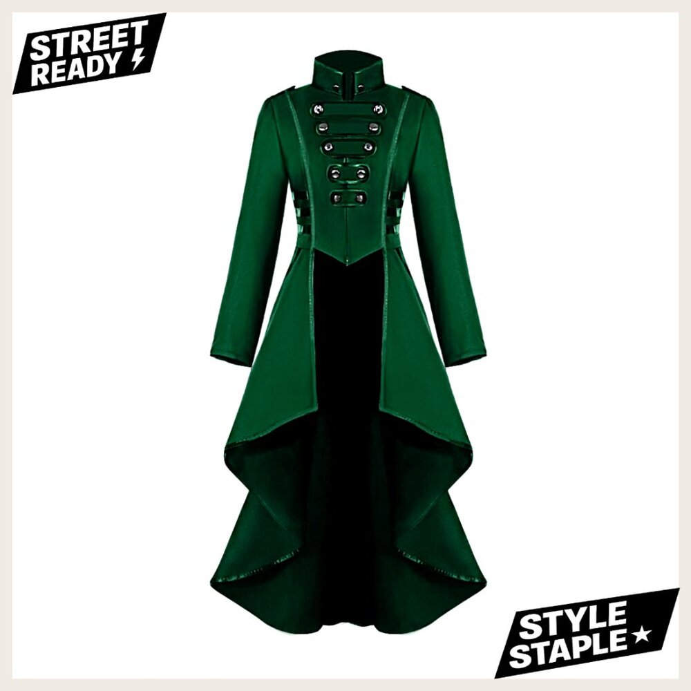 Gothic Tailcoat Jacket Steampunk Costume Lace Up Hooded Trench Coat